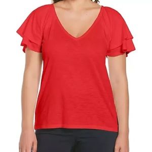 Rafaella Ladies' V-Neck Slub Jersey Cotton Modal Blend Knit Top Red NWT XXL